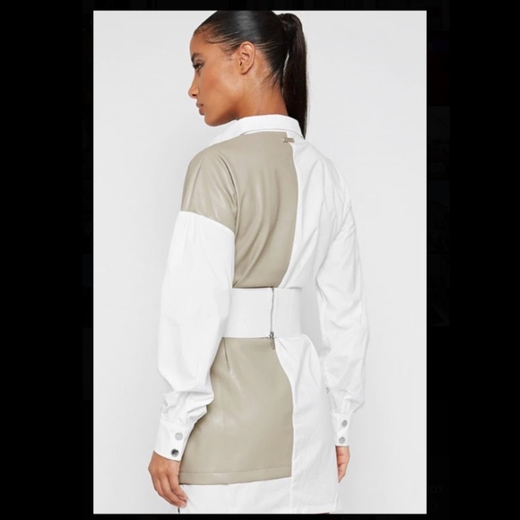 *Like New* MANIÈRE DE VOIR Half Vegan Leather Shirt Dress | White - Picture 1 of 5